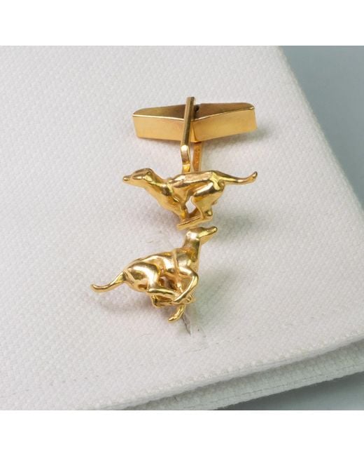 Simon Kemp Jewellers Metallic Running Greyhound Cufflinks Eighteen Carat On Recycled Solid Sterling for men