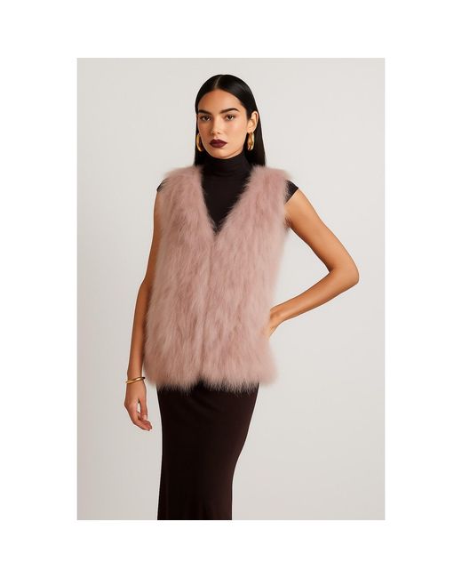 Nina Nieves Pink Rosé Ostrich Feather Vest
