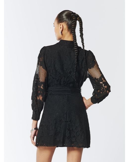Sour Figs Black Sheer Lace Long Sleeve Mini Dress