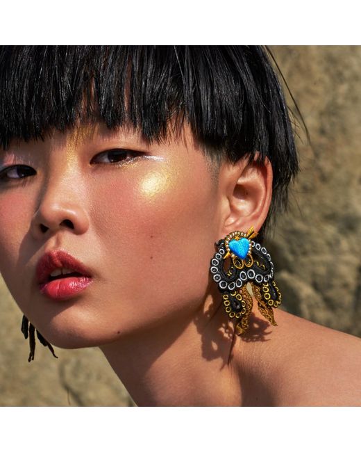 Nana Watanabe Black Arrow & Octopus Embroidery Earrings