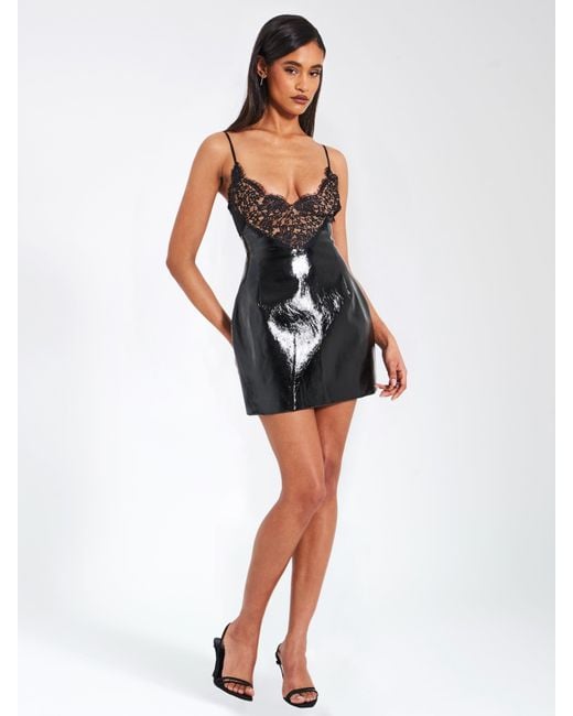 Miss Circle New York Black Shelby Vegan Leather With Lace Mini Dress