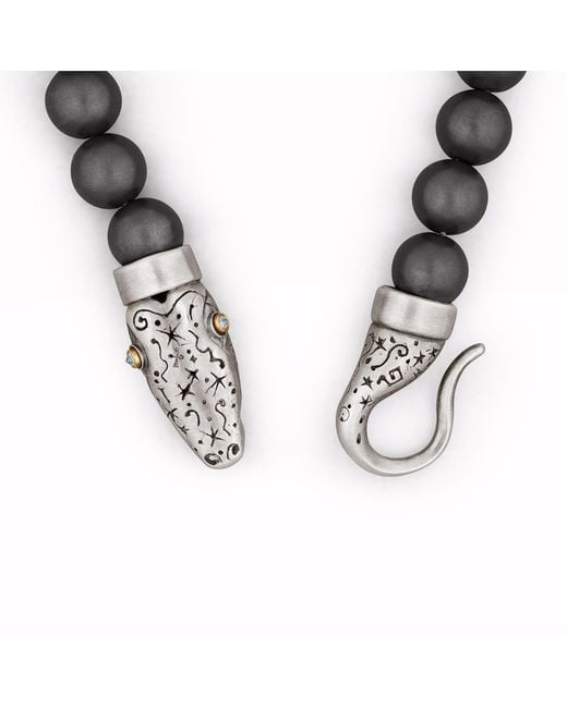 Snake Bones Metallic Snake Bracelet With Hematite Beads In Silver Gold & Diamonds