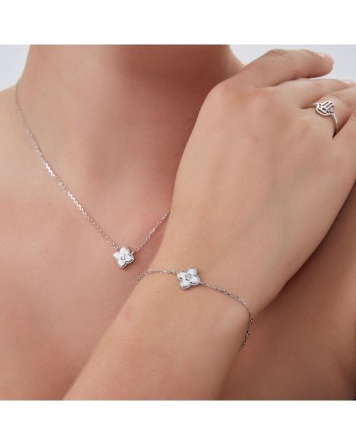 Spero London Metallic Enamel Clover Bracelet Sterling