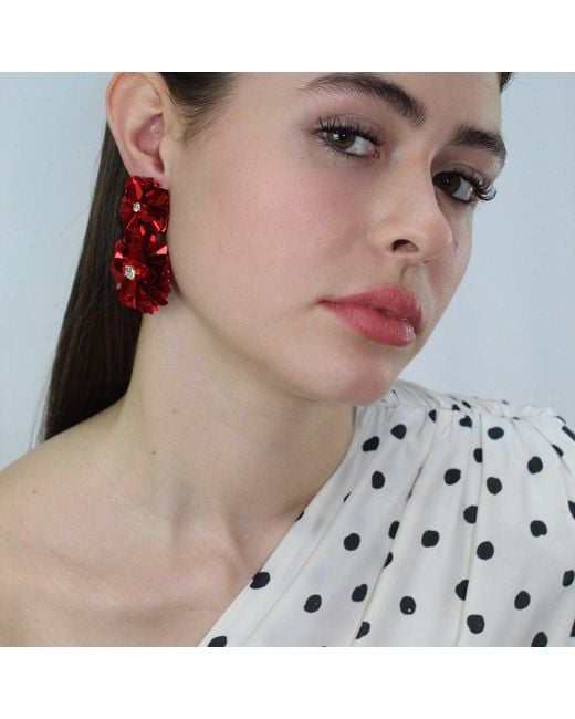PINAR OZEVLAT Red Blossom Drop Earrings