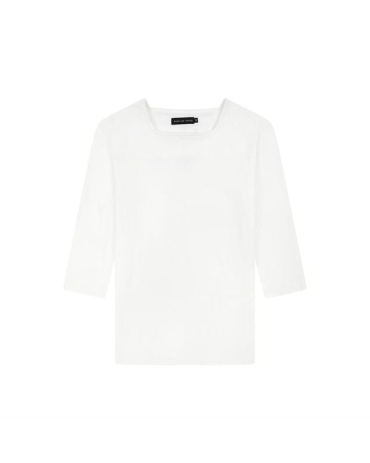 Rave on Trend White Square Neck Ribbed Tee