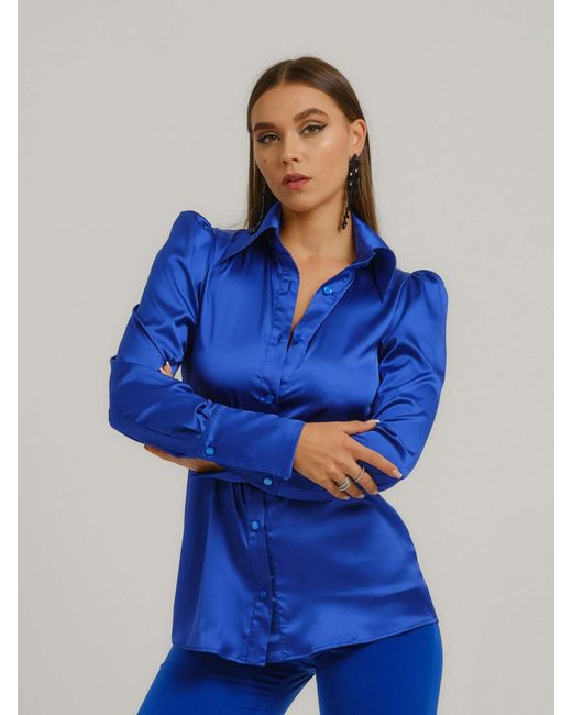 Tia Dorraine Blue Royal Azure Fitted Satin Shirt
