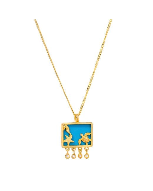 Ebru Jewelry Blue Starfish Ocean Spirit Animal & Pendant Chain Necklace