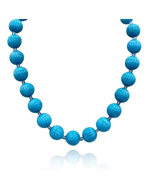 Michael Nash Jewelry Blue Vicenza Carved Seventeen And A Half Inches Melon Bead Necklace