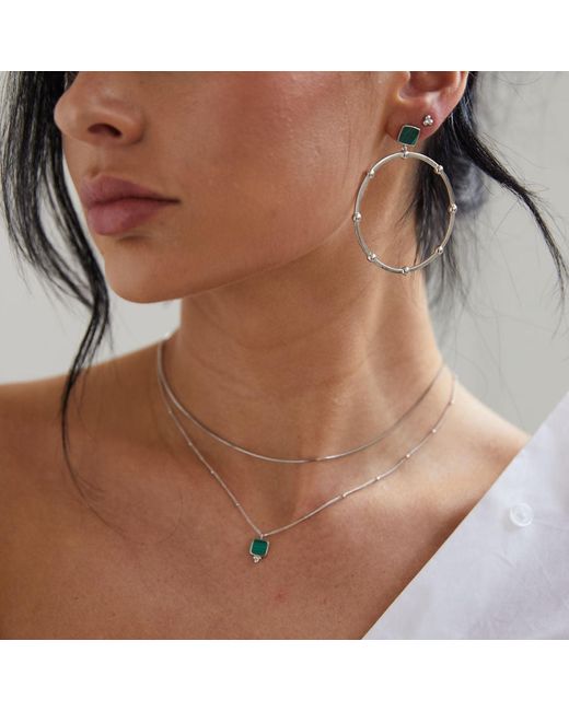 Bermuda Watch Company Metallic Annie Apple Dulcie Sterling Silver, Green Natural Malachite Pendant Beaded Necklace