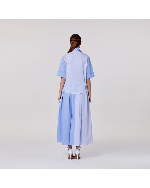Smart and Joy Blue Long Two-Tone Cotton Skirt