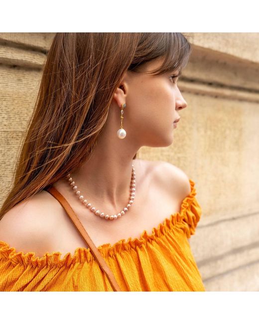 Spero London Metallic Natural Freshwater Real Pearl Strand Necklace