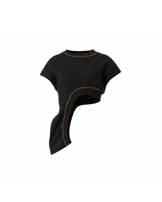 Gao Republic Black Tank Top Fitted Asymmetric Panelled Jersey