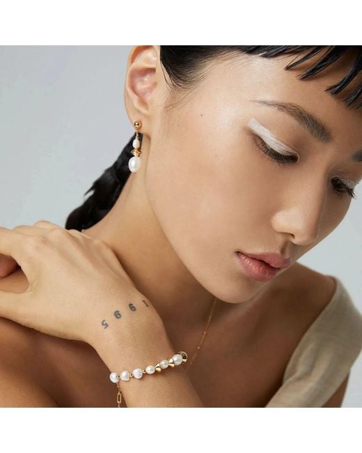 Angel Barocco Metallic Geometric Pearl Drop Earrings