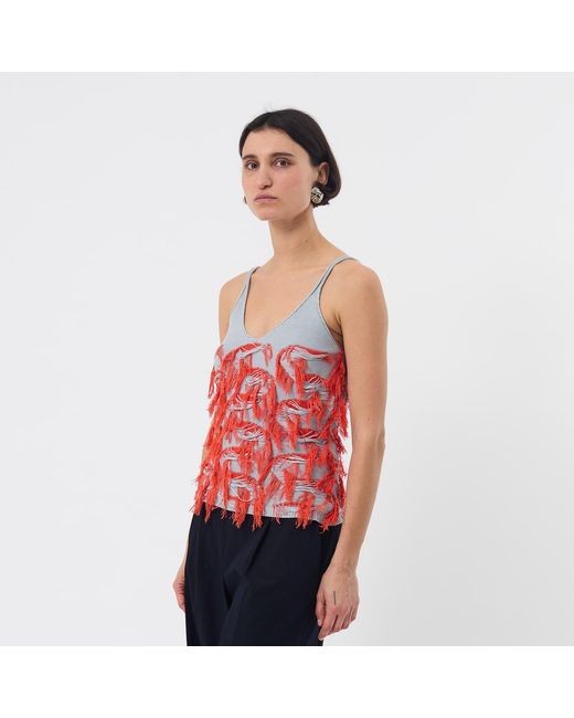 Ccy Currency Red Cotton Fringe Top