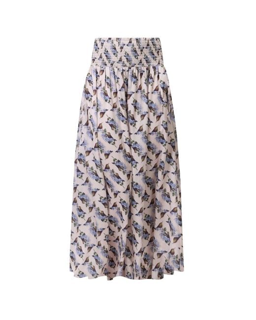 Traffic People Gray Neutrals Hummingbird Cream And Bird Print Aurora Maxi Skirt