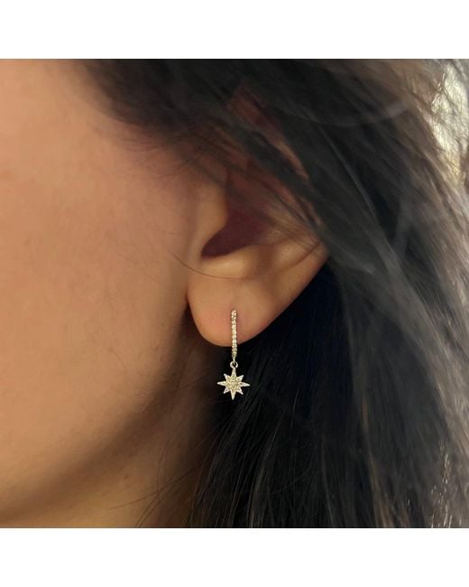 KAMARIA Metallic Star Dangle Huggie Earrings With Diamonds