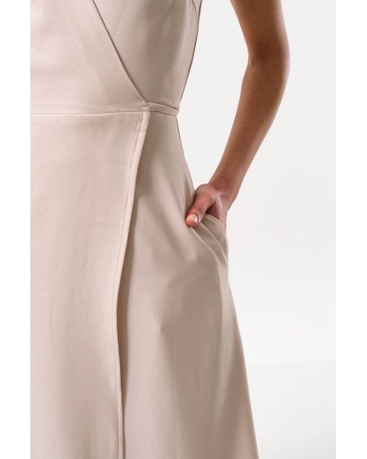 Louche Natural Neutrals Urbain Satin Back Crepe Wrap Midi Dress