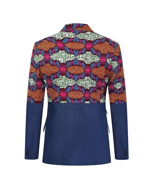 Ohema Ohene Blue Denim & African Print Cotton Blazer – Split Panel for men