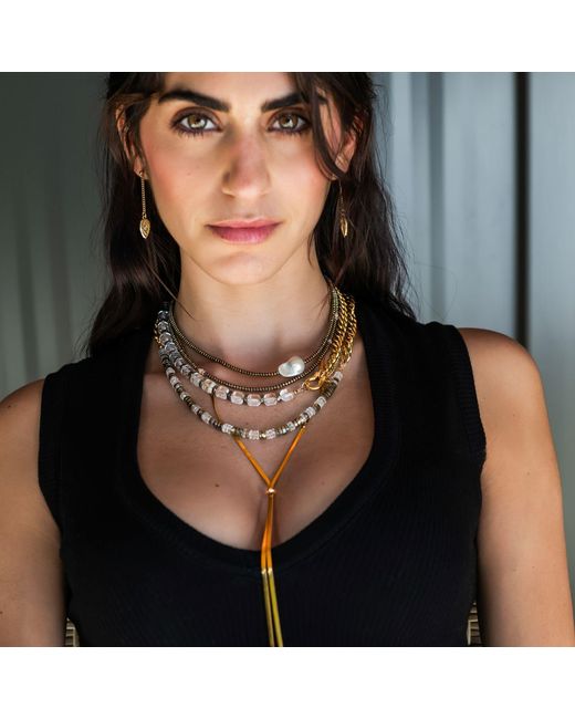 Rachel Nathan Metallic Mini Beaded Pyrite & Rhodochrosite Necklace