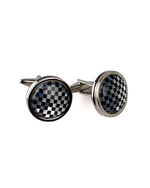DAVID WEJ Black Round Patterned Cufflinks for men