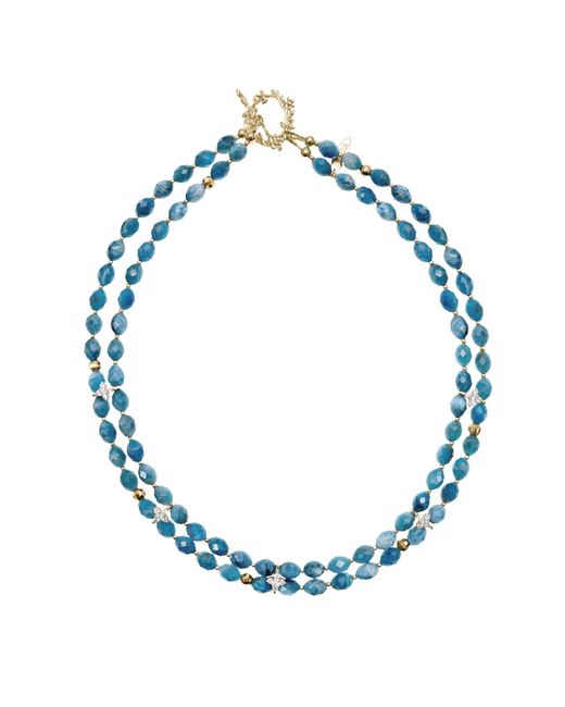 Farra Blue Double Layers Apatite With Zircon Stone Collar Necklace