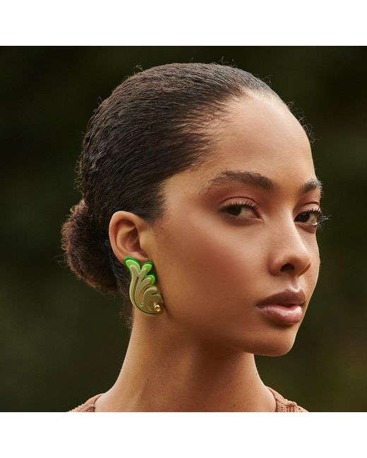 Gissa Bicalho Green Acrylic Handmade Earring Rosebush Clay