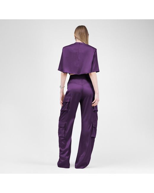 BLUZAT Deep Purple Matching Set With T-shirt And Cargo Trousers