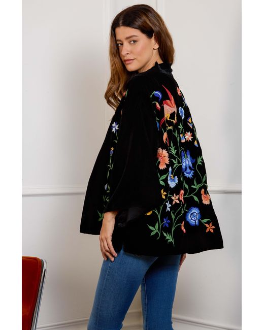 Artemis Muse Black Regal Floral & Bird Embroidery Velvet Luxury Kimono