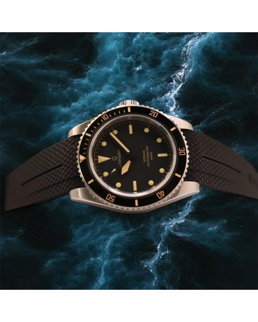 Lonard Watches Black Sonar Rubber Strap Automatic Diver Watch for men