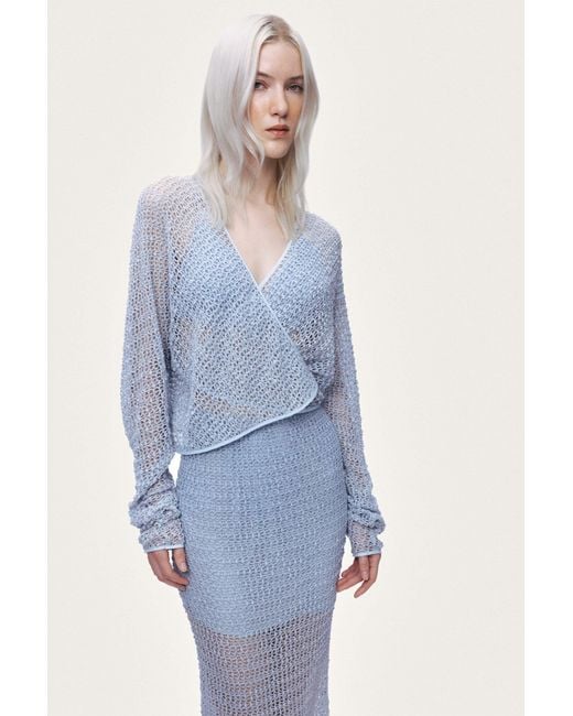 Nocturne Blue Wrap Mesh Blouse