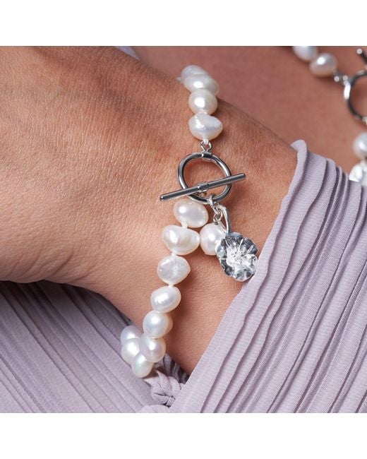 Pearls of the Orient Online Metallic Vita Cultured Freshwater Pearl Bracelet With Cherry Blossom Charm