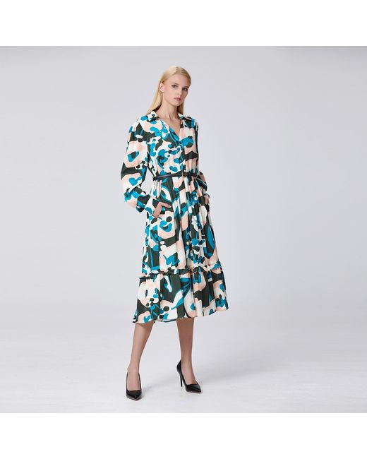 Smart and Joy Green Macro Abstract Print V Neck Dress