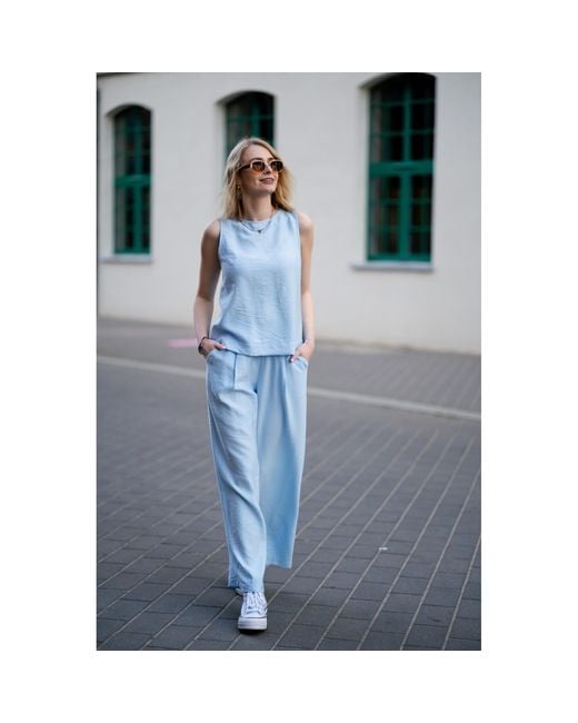 Oh!Zuza Blue Echo Wide-Leg Viscose Trousers – Light