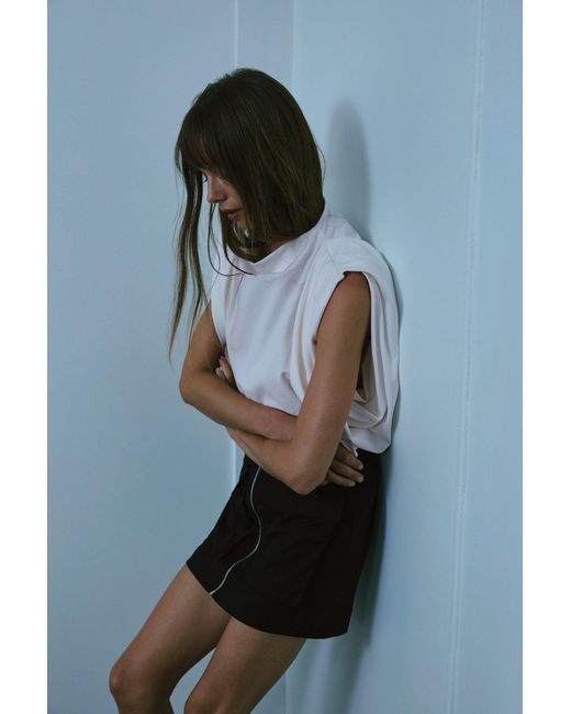 Lendrop Studios White Camillia Draped Organic Cotton T-Shirt