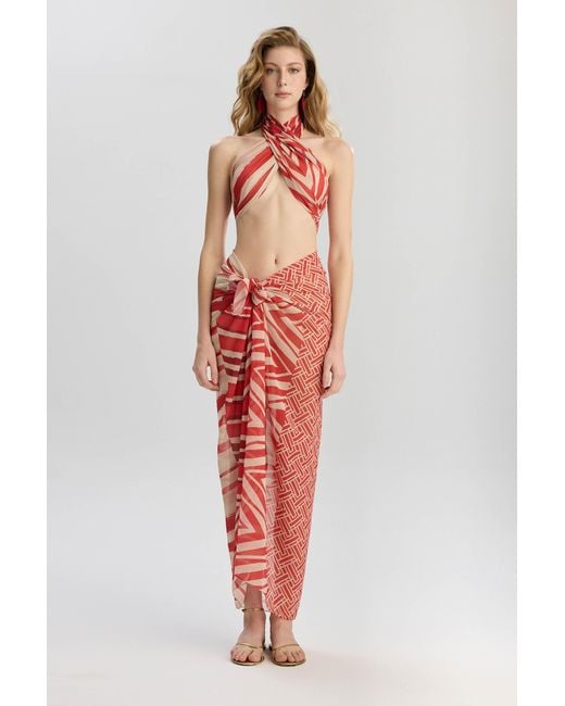 Lilamie Red Aruba Crossed Wrap Style Summer Bustier Top