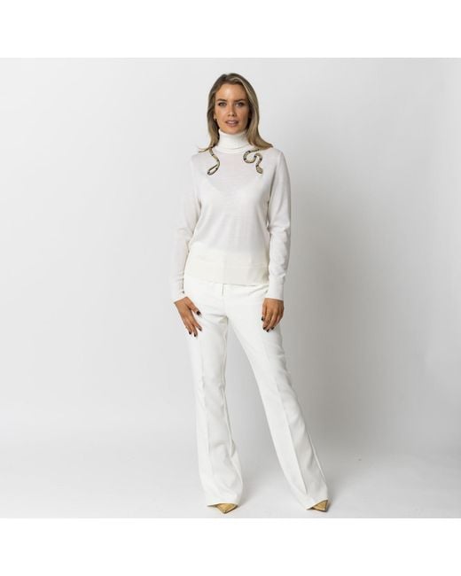 House of Laines London White Neutrals Laines Couture Wrap Snake Embellished Knitted Roll Neck Jumper