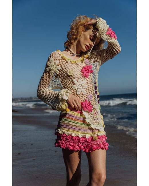 Andreeva Pink Malva Handmade Crochet Mini Skirt