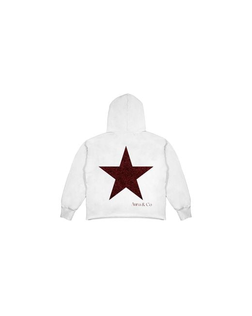 Aura & Co White Burgundy Star Hoodie