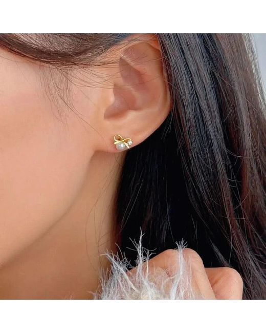 Angel Barocco Metallic Sterling Bow Freshwater Pearl Earrings