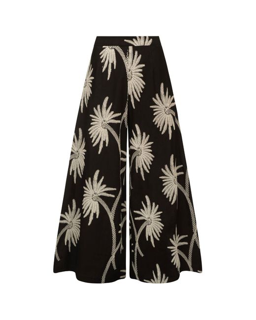 Traffic People Black Palms Of Promise Wide Boy Trousers