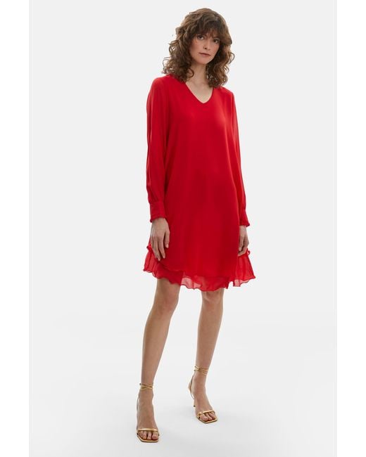 James Lakeland Red Long Sleeve Wave Hem Dress
