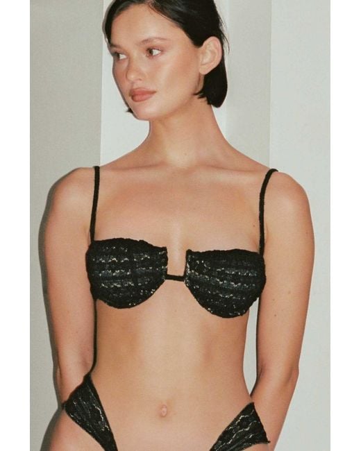 Montce Black Daisy Lace Petal Bikini Top