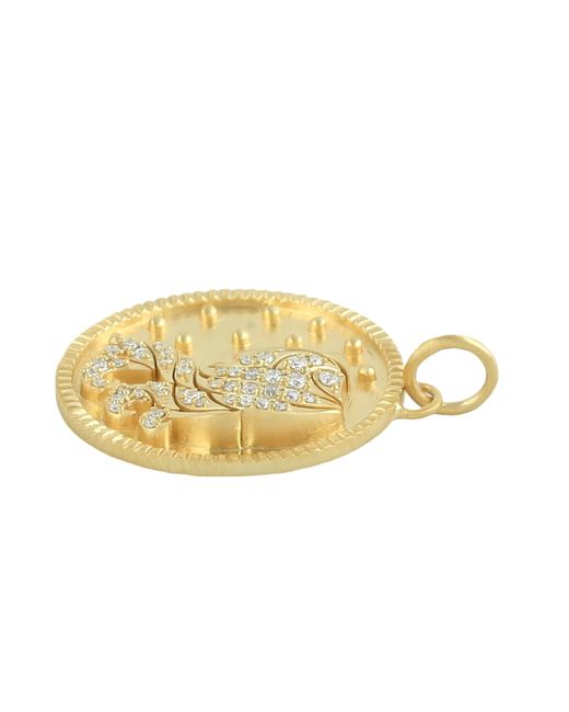 Artisan Metallic Yellow Gold Virgo Sing Zodiac Pendant Diamond