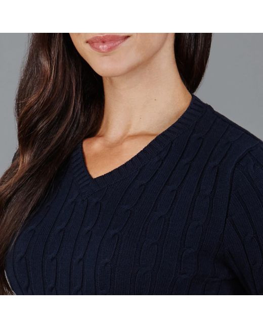 Paul James Knitwear Blue Cotton Talulah Cable V Neck Jumper