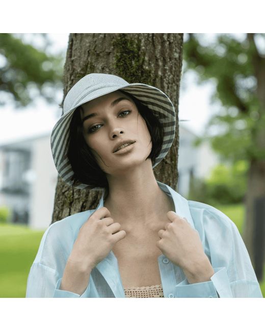 DORIA 1905 Gray Striped Fabric Cloche Hat