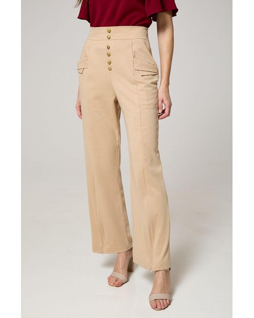 K-Win London Natural Neutrals Elegant High-Waist Wide-Leg Trousers With Adjustable Slits