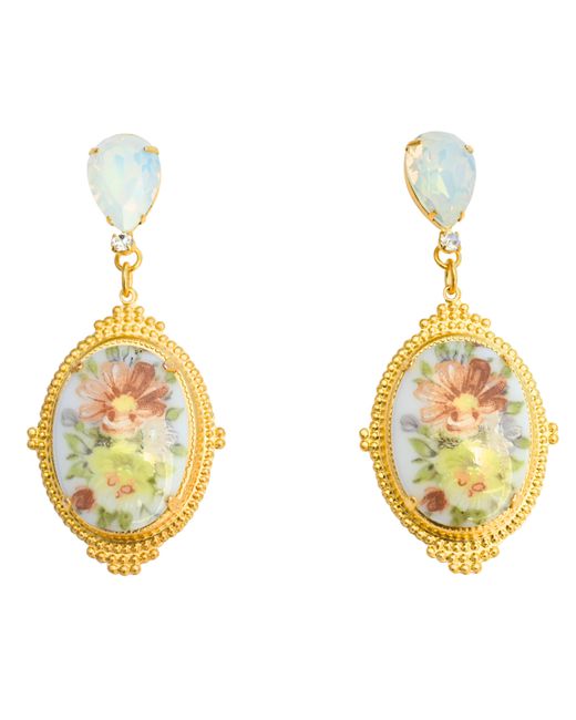 The Pink Reef Metallic Floral Vintage Cameo Earrings