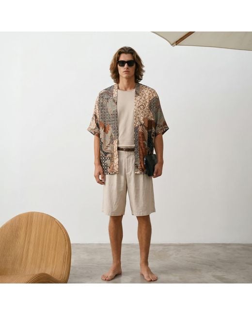 ORIGIN OF HEARTS Brown Neutrals Enari Relaxed-Fit Satin Kimono Shirt for men