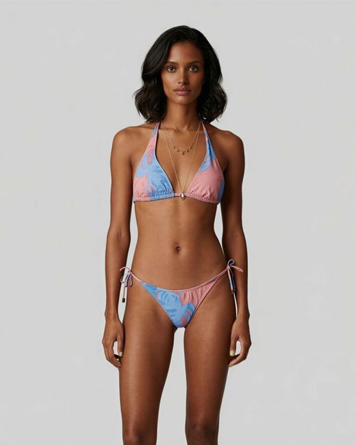 Lords of Harlech Blue Raquel Monstera Floral Coral Bikini Top