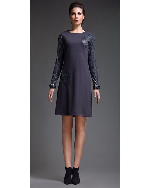 Conquista Black Long Sleeve Punto Di Roma Dress With Print Leather Detail